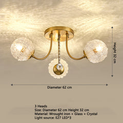 Polished Gold Crystal Starburst Semi-Flush Ceiling Light