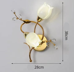 Decorative wall light fixture with floral design on a gray background