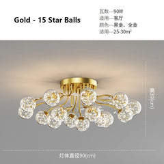 Gold Floral Crystal Chandelier Semi-Flush Mount Light