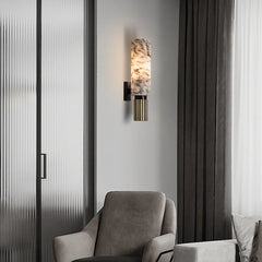 Marble and Gold Reeded Cylinder Wall Sconce, Modern Accent Lighting