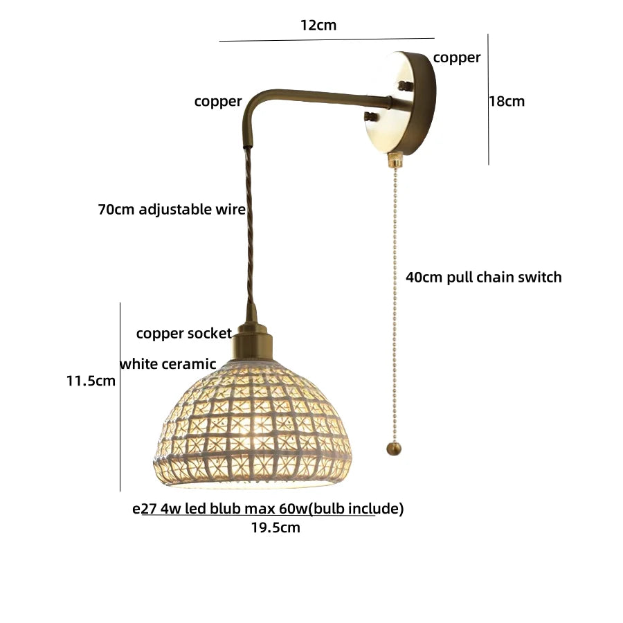 Measurement chart of a pendant light with various dimensions labeled.