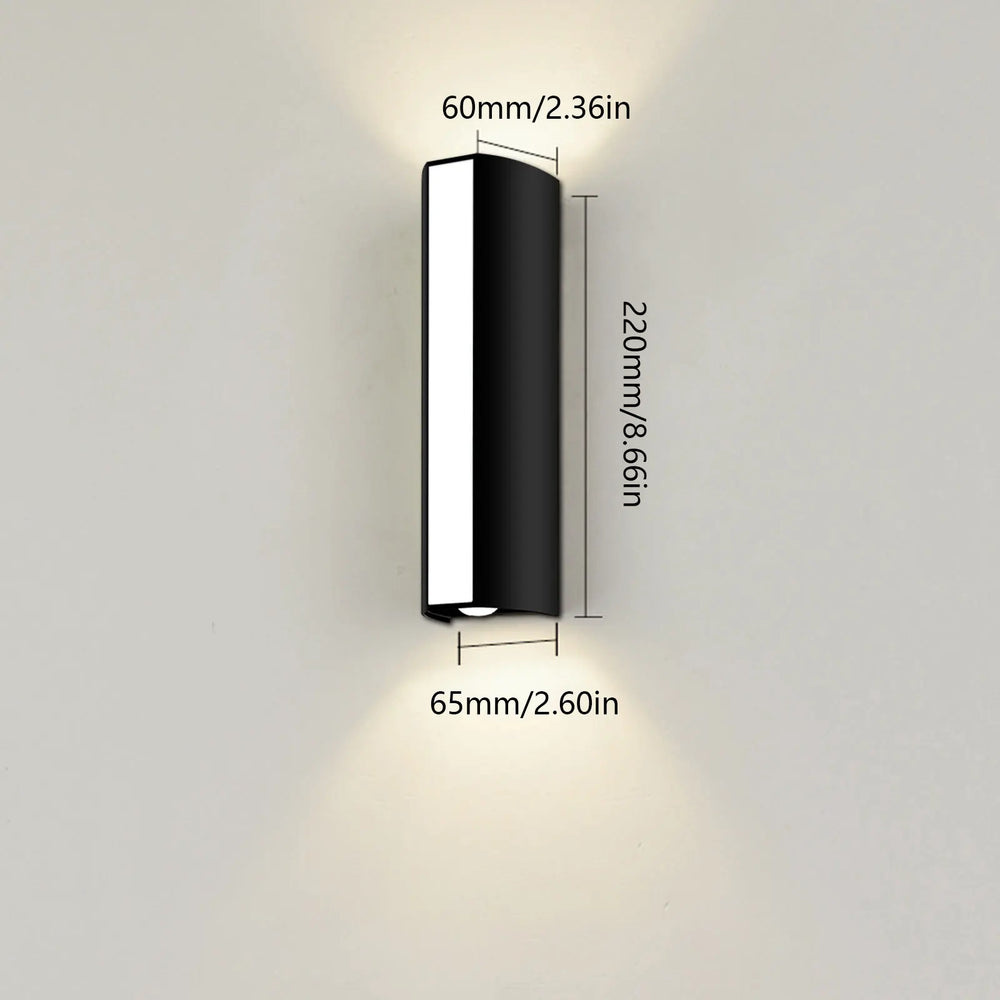 Wall-mounted light fixture with dimensions labeled on a gray background