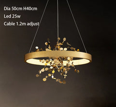 Gold Ring Floral Pendant Light Fixture Floral Stems Glass Shades