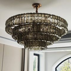Gold Tiered Amber Glass Waterfall Chandelier Lighting Fixture