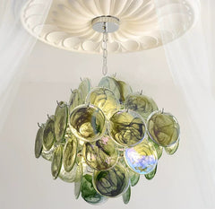 Glass Disc Chandelier Pink Tiered Hanging Pendant Light