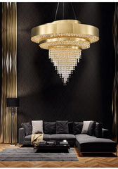 Tiered Crystal Waterfall Chandelier with Gold Finish Metal Frame