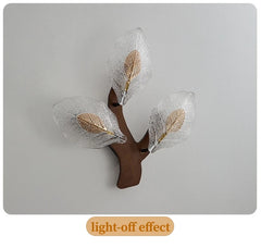 Gold Metal Leaf Wall Sconce with Frosted Glass Bell Shade Lighting