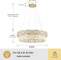 Gold Crystal Tiered Ring Chandelier with Rectangular Faceted Gems