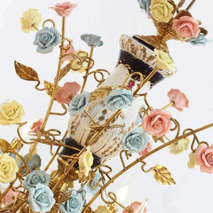 Gold Ceramic Rose Floral Chandelier Pendant Light