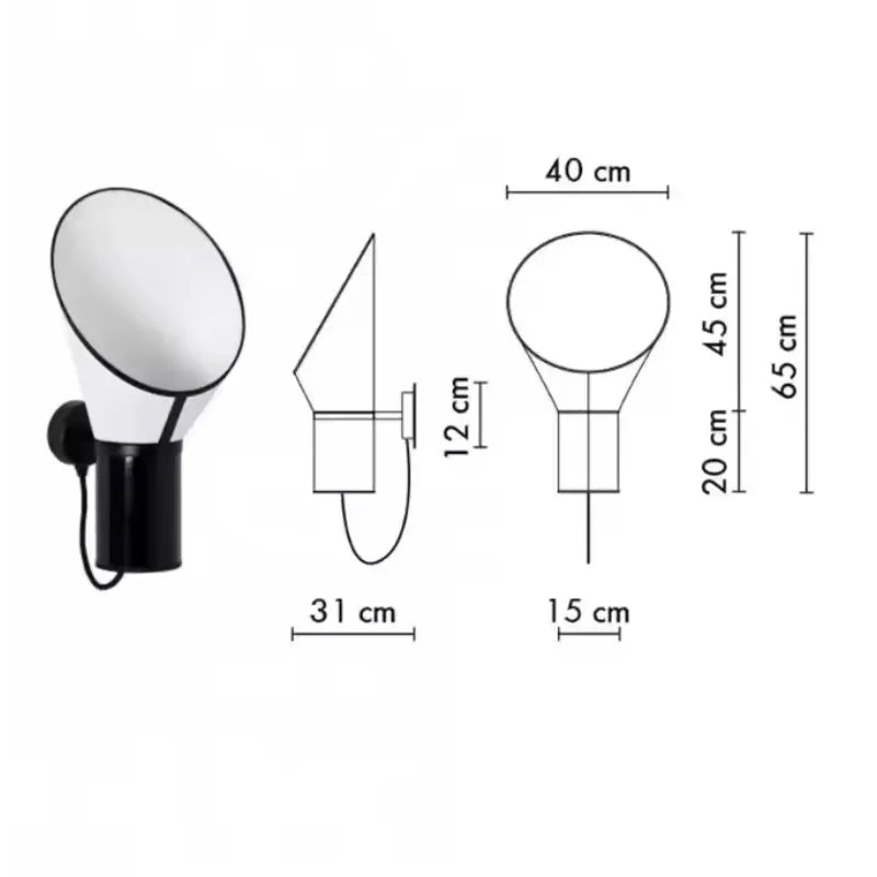 Wall-mounted lamp with dimensions labeled on a white background