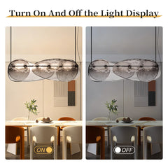 Light fixture with 'ON' and 'OFF' labels in a dining room setting