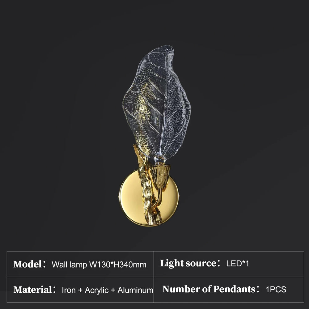 Decorative wall lamp with leaf design on a black background