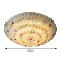 Mosaic Shell and Colored Glass Flush Mount Ceiling Light Fixture
