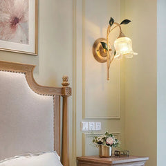 Gold Flower Wall Sconce Clear Glass Shade
