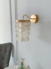 Gold Sconce with Tiered Capiz Shells and Wave Arm
