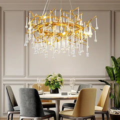 Gold Branch Crystal Waterfall Chandelier with E12 Bulb Base
