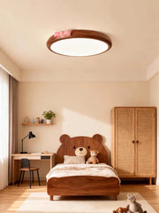 Wood Flush Mount Pink Bow Ceiling Light for Children's Room