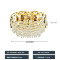 Gold Crystal Tiered Cascading Flush Mount Ceiling Light Fixture