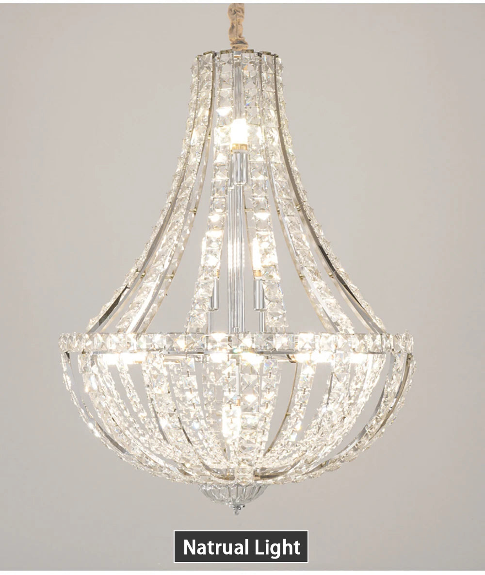 Crystal chandelier on a gray background with 'Naturual Light' label.