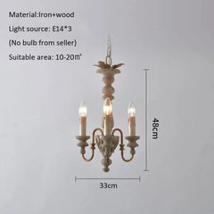 Distressed Wood Candelabra Pendant Light with Aged Gold Accents
