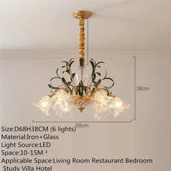 Gold Floral Glass Chandelier Multi-Arm Pendant Light