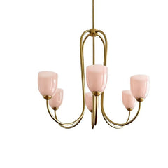 Gold Curved Arm Frosted Glass Pendant Chandelier Light Fixture