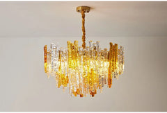 Glass Tube Chandelier with Amber and Clear Accents