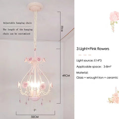 Pink Rose Crystal Chandelier Multi-Arm Pendant Light