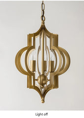 Gold Geometric Open Frame Pendant Light Fixture Floral Stems Glass