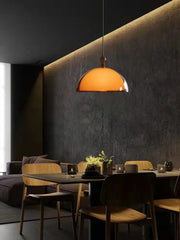 Amber Glass Dome Pendant Light with Wood Accent and Black Track Mount