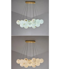Gold Marble Bubble Cluster Pendant Light Fixture with Suspended Globes