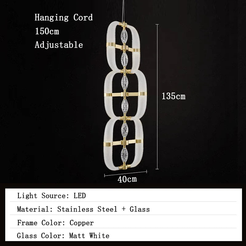 Chandelier with dimensions and specifications on a black background