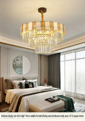 Tiered Faceted Crystal Waterfall Chandelier with Gold Accents