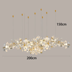 Decorative chandelier with measurements on a gray background