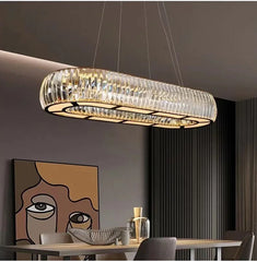 Modern Crystal Ring Pendant Light with Gold Finish Metal Frame