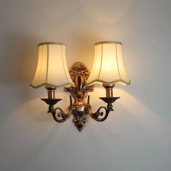 Gold Finish Metal Frame Fabric Shade Candle Sconce Wall Light