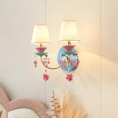 Gold Macaron Ceramic Flower Wall Sconce with Blue & Pink Accents
