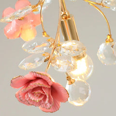 Gold Multi-Arm Ceramic Rose Ceiling Light