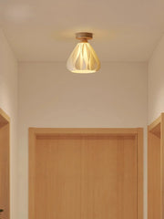 Ceiling light fixture in a room with wooden doors and beige walls