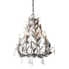 Gold Leaf Crystal Chandelier Metal Frame with Candle Style Lights