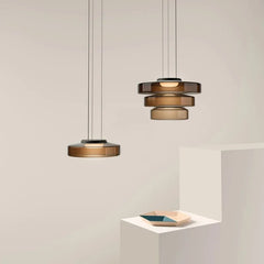 Modern Glass Disk Pendant Light with Amber, Smoke, and Green Hues