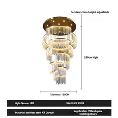 Gold Tiered Crystal Waterfall Chandelier with Warm/Cool Light Options