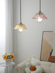 Glass Flower Pendant Light with Metal Accents Fixture