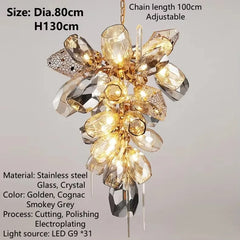 Gold Faceted Crystal Waterfall Chandelier Pendant Light