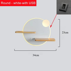 Modern Wood Shelf LED Wall Sconce with USB Charger