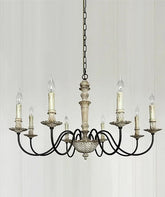 Decorative chandelier with multiple candle-style lights on a white background