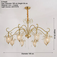 Gold Crystal Floral Chandelier Semi-Flush Ceiling Light