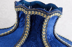Gold Beaded Fabric Shade Table Lamp with Blue Accents