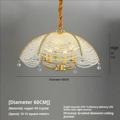 Gold Crystal Fan Shape Chandelier Hanging Pendant Light