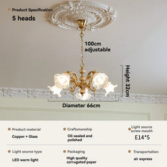 Gold Floral Chandelier With Frosted Glass Shades
